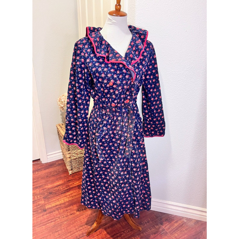 Vintage Handmade Womens Floral House Coat Duster Robe Size Medium Cottage